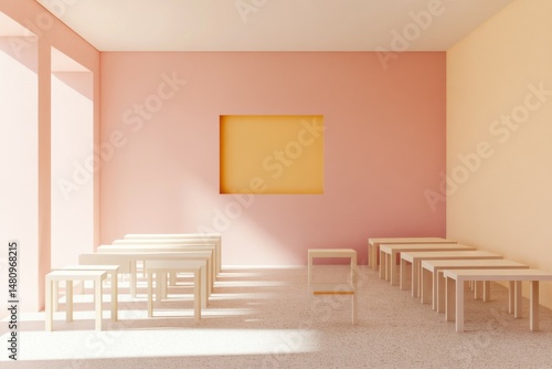 Minimalist Sunlit Room with Stools