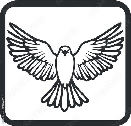 Black and white bird with spread wings silhouette symbolizing flight and freedom
