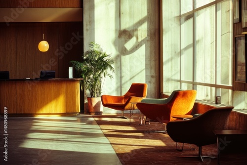 Modern Lobby Interior with Mid-Century Design