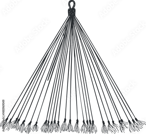 Black and white illustration of a leaf rake with multiple tines used for outdoor gardening and yard cleanup