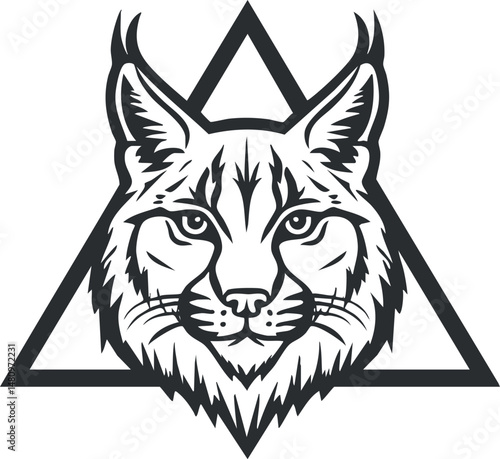Black and white lynx head illustration with a triangle background symbolizing wildcat strength and nature