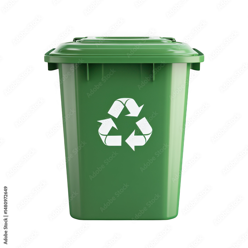Green recycle bin with recycle logo isolated on transparent background Green recycle bin with recycle logo isolated on transparent background