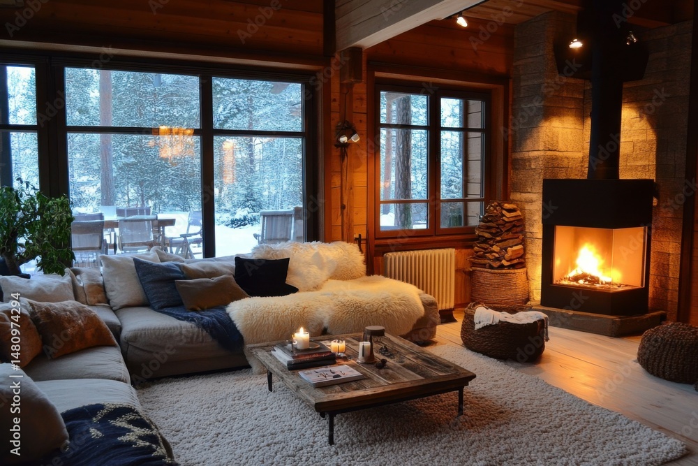 Fototapeta premium Cozy Winter Cabin Interior