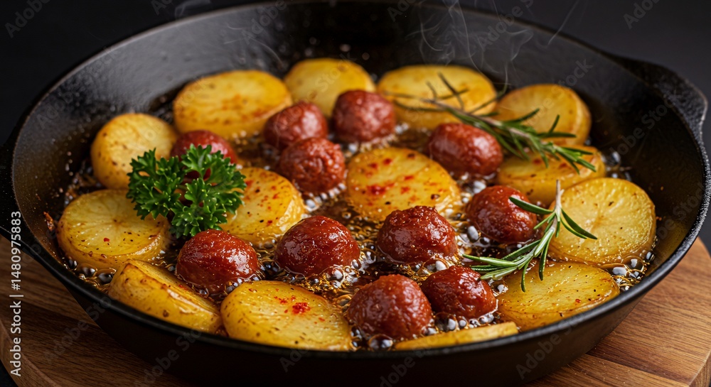 Delicious Chorizo and Potatoes Fried in a Pan Simple One Pan Meal Dish Recipe Delicious Chorizo and Potatoes Fried in a Pan Simple One Pan Meal Dish Recipe