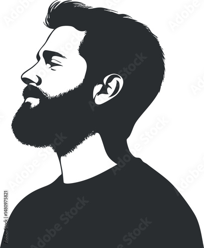 Black and white profile illustration of a bearded young man with closed eyes in relaxed pose