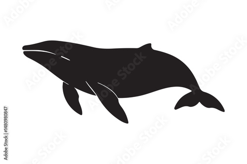 Black Whale Silhouette Illustration for Ocean and Marine Art