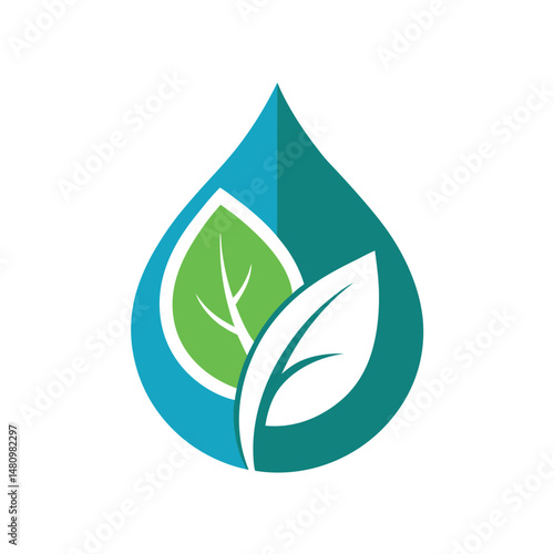 Logo Drawing of a Leaf Inside a Water Droplet