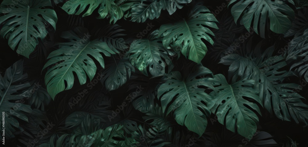 custom made wallpaper toronto digitalBlack & deep green tropical leaves, abstract, bold pattern  Intense color , jungle, lush