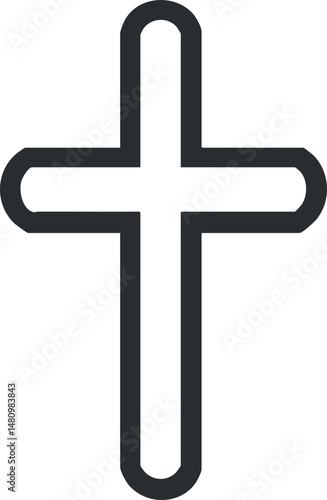 Minimalist black outline of a Christian cross symbol representing faith and religion