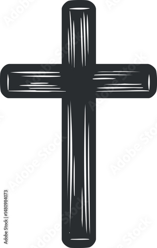 Black wooden Christian cross symbol representing faith spirituality and religious belief