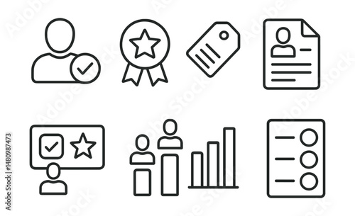 Line style icons of candidate selection: choose candidate icon, party line badge, issue voting tag, candidate preference file, party choice board, candidate ranking chart, voting card bubble,
