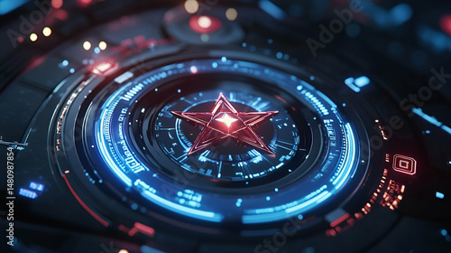 Wallpaper Mural Red Star in Futuristic Blue Digital Interface Torontodigital.ca