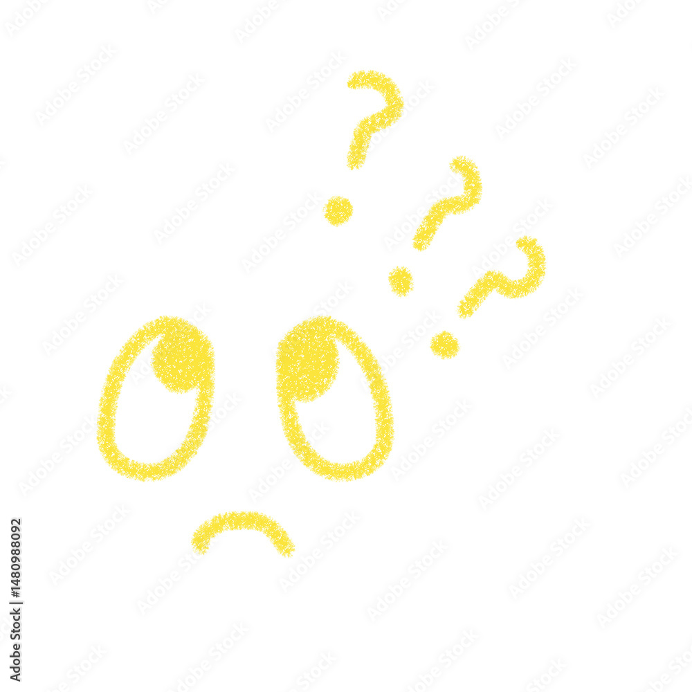 Φωτογραφία かわいい考える表情の線画イラスト　黄色