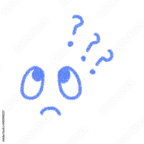 Fotografie かわいい考える表情の線画イラスト　青色