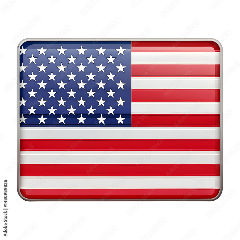 Fototapeta premium Full USA flag in a rectangular shape white background
