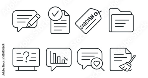 Line style icons of message clean-up: edit before send icon, check for clarity badge, remove sarcasm tag, say what you mean file, don’t assume tone board, shorten message chart, kindness scan bubble,