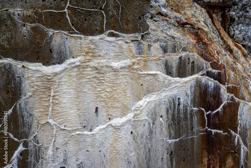 Canvas Print Efflorescence, white deposits of mineral salts on the surface of a concrete wall, creating low porosity concrete