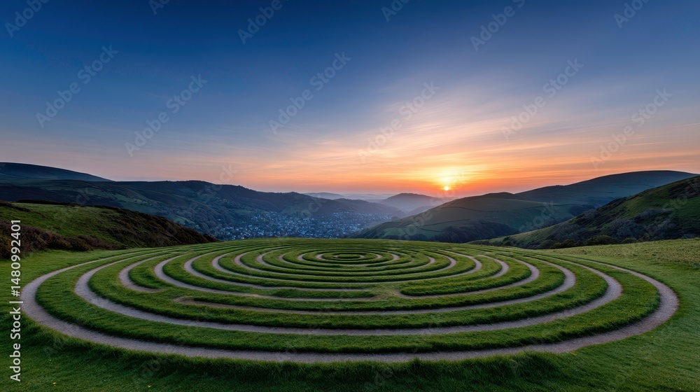 Sunrise Labyrinth Path - Meditation, Mindful Travel, Scenic Destination Sunrise Labyrinth Path - Meditation, Mindful Travel, Scenic Destination