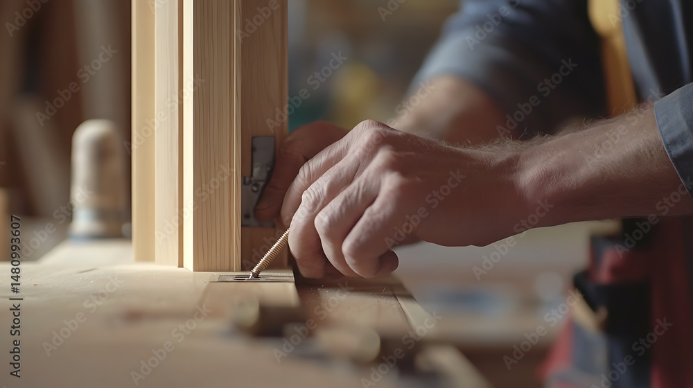 Obraz premium Carpenter Using a Chisel to Shape Wood