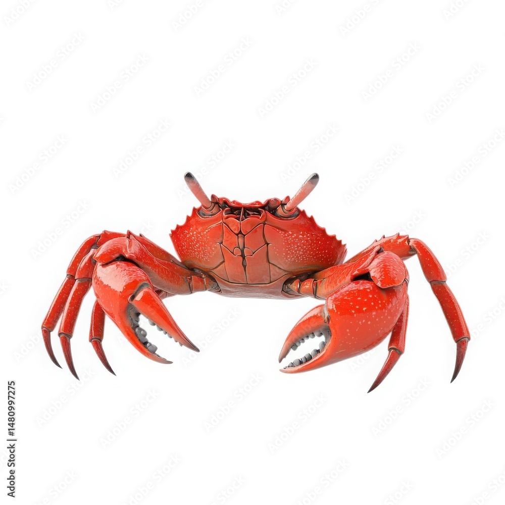 Red crab front view, close up isolated on white background Red crab front view, close up isolated on white background