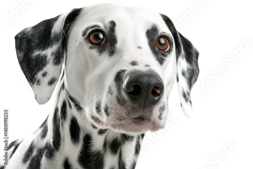 Dalmatian dog close-up portrait isolated on white background