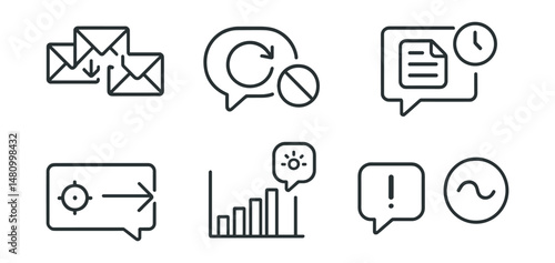Line style icons of batch mode communication: respond all later icon, turn off ping loop badge, batch hour tag, message hour file, focus → reply board, daily message set chart, boundary alert bubble,