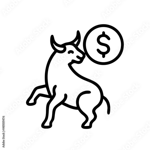 Bull representing financial prosperity with dollar sign icon, vector  