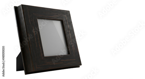 Elegant wooden photo frame positioned at an angle on a white background, ideal for showcasing cherished memories