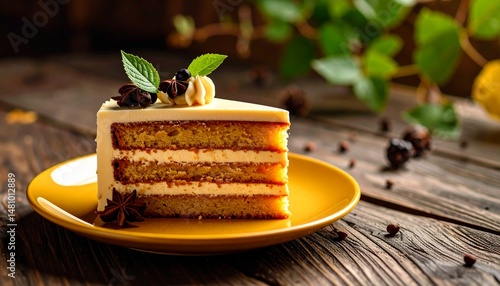 Obraz na płótnie piece of cake on a yellow plate w salonie