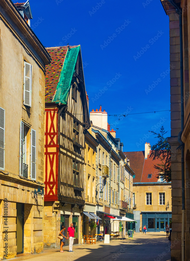 Obraz premium Traditional buildings in the Old town of Dijon - Burgundy, France
