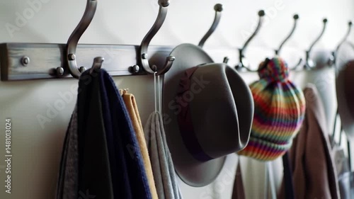 Wallpaper Mural Hats and coats hanging on a row of wall hooks Torontodigital.ca