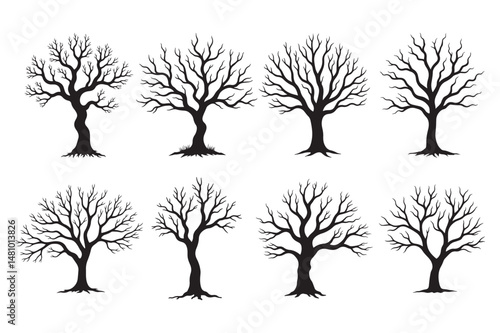 Leafless Tree Silhouette Set Illustration for Nature and Gothic Art