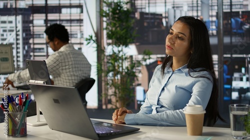 Photos Disconnected entrepreneur dealing with depersonalization and being detached from reality, lose focus at work