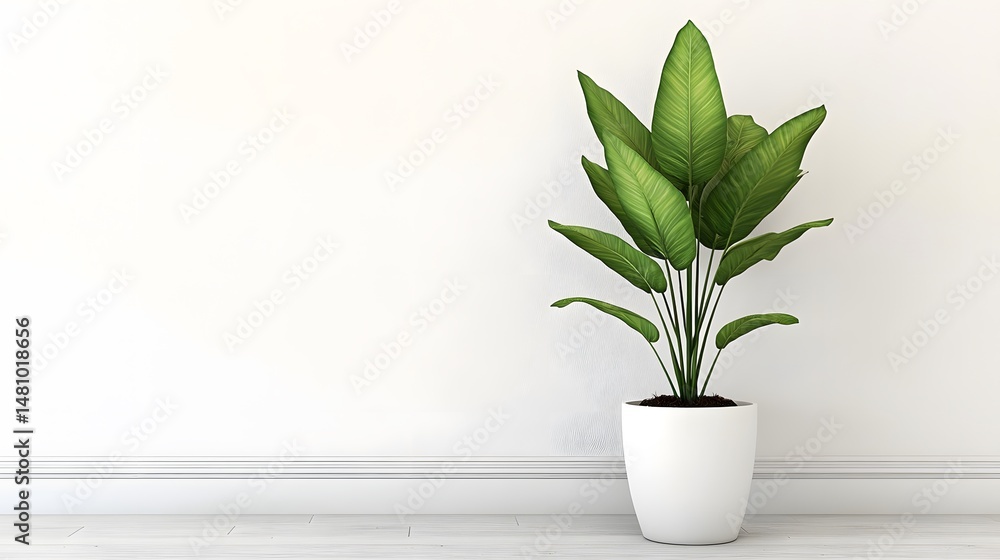 Fototapeta premium Elegant Bird of Paradise Plant in White Pot Minimalist Interior Design