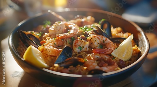 Seafood Paella with Shrimp and Mussels