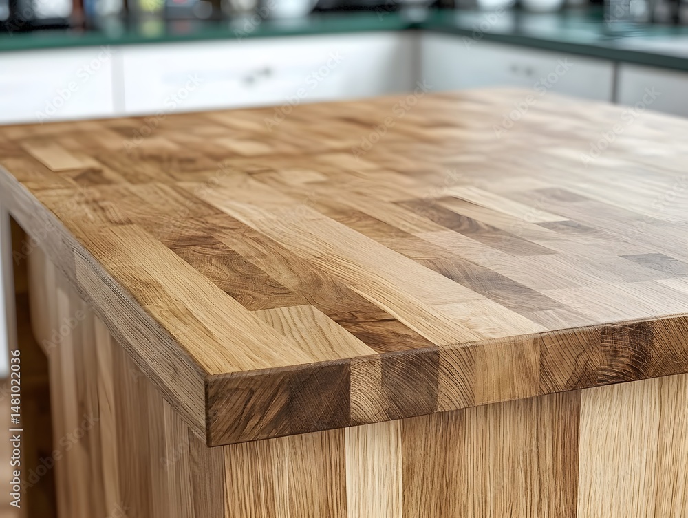 Fototapeta premium Stunning Oak Wood Kitchen Island Countertop