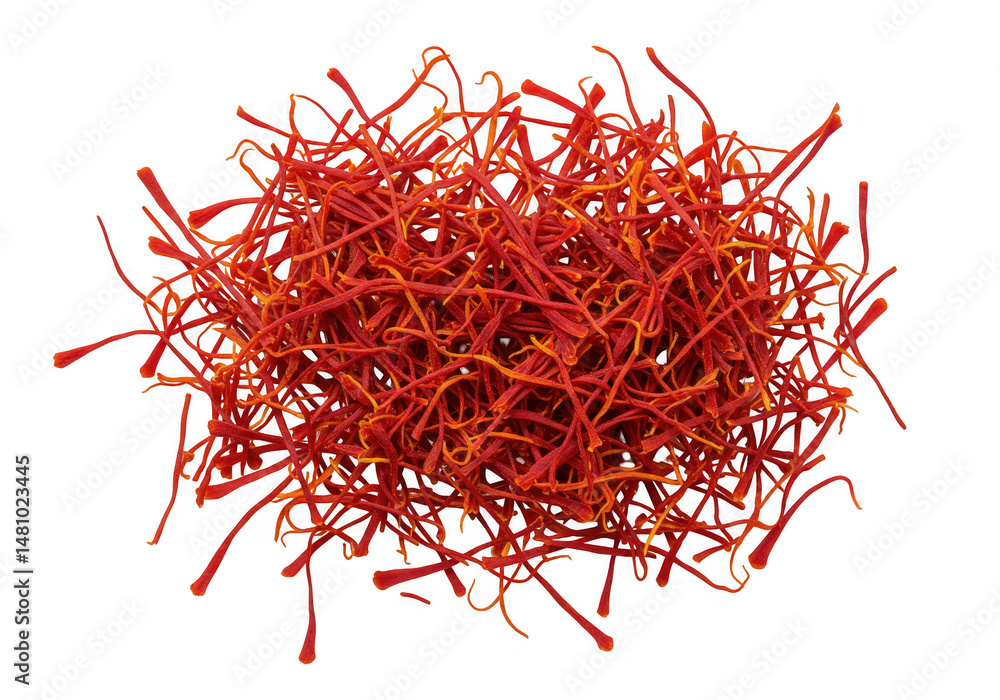 Fototapeta premium Heap of saffron threads isolated on transparent background