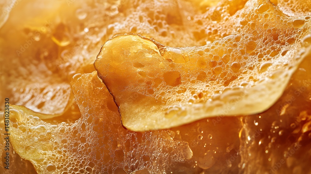 crispy potato chips, golden brown surface with bubbly texture