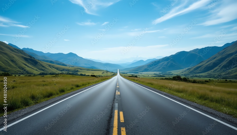 Naklejka premium Scenic road winding through green mountains.