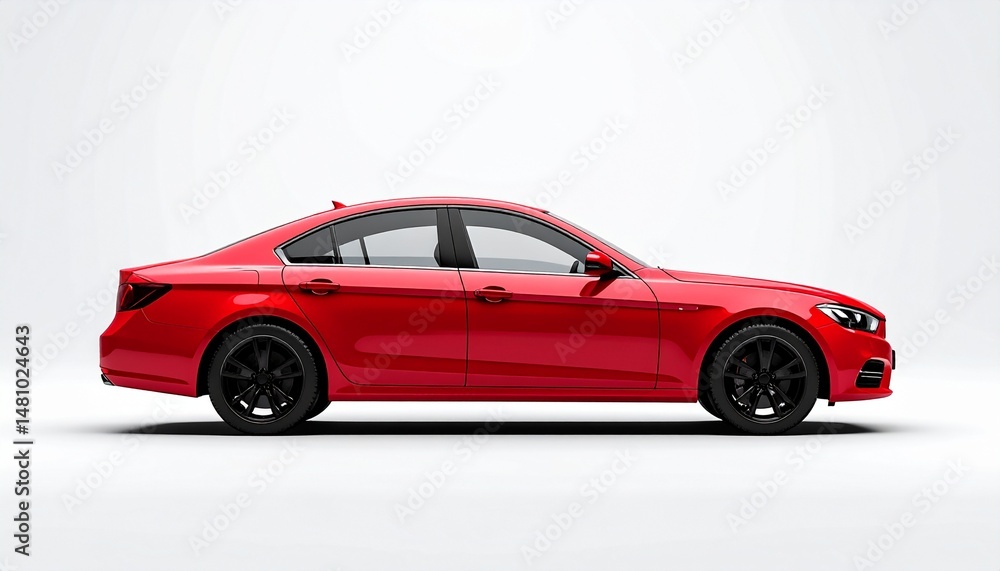 Fototapeta premium Blank Red Sedan Side View Mockup