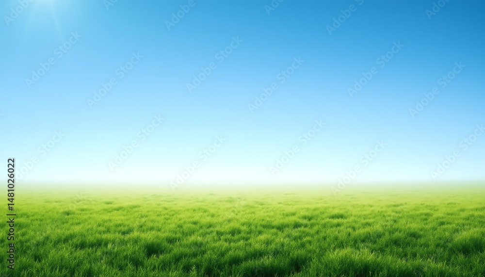 Fototapeta premium Vast green field under a clear blue sky.