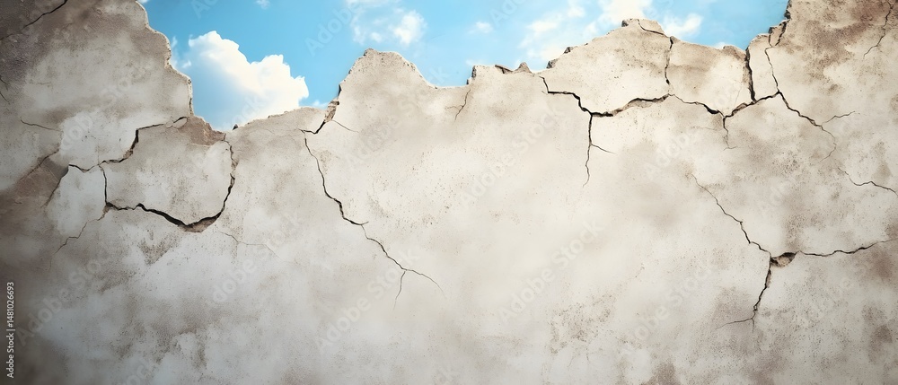 Obraz premium Cracked Wall with Sky View, Abstract Texture Background