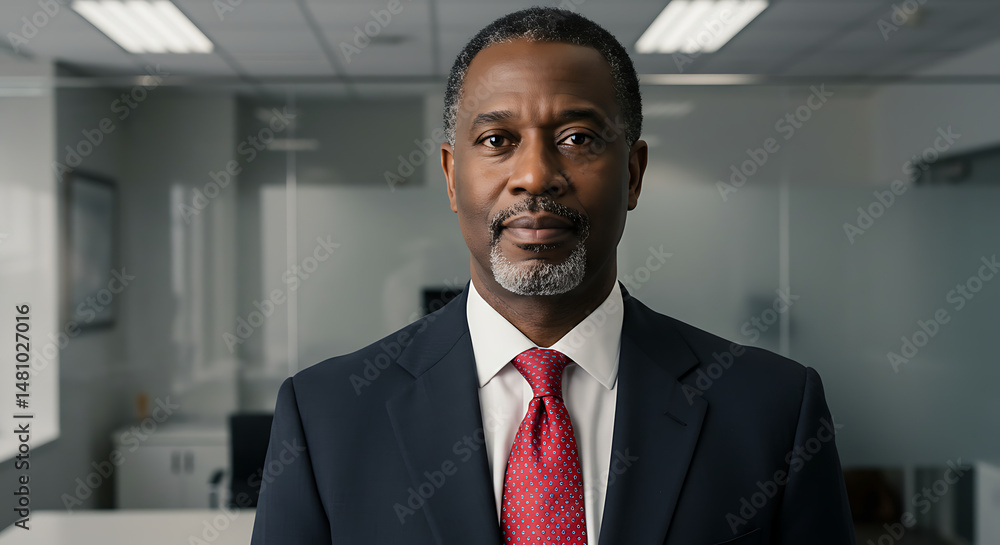 Portrait of a Confident African American Businessman in a Modern Office Setting Portrait of a Confident African American Businessman in a Modern Office Setting