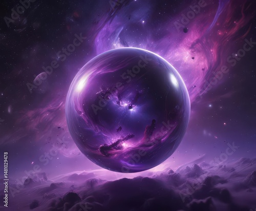 Ethereal orb glows, purple nebula swirls around  Cosmic scene ,  cosmos,  purple,  power