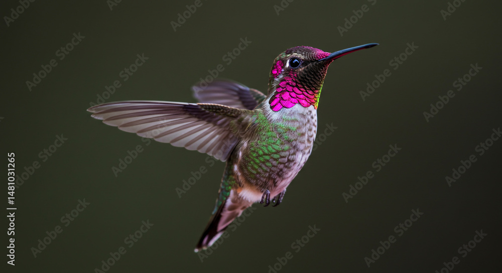 Fototapeta premium Two colorful hummingbirds with iridescent feathers. 