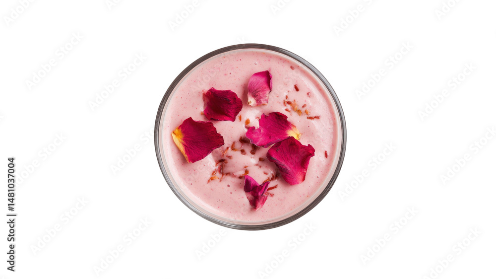Rose Petal Smoothie in Glass Bowl - Top View Rose Petal Smoothie in Glass Bowl - Top View
