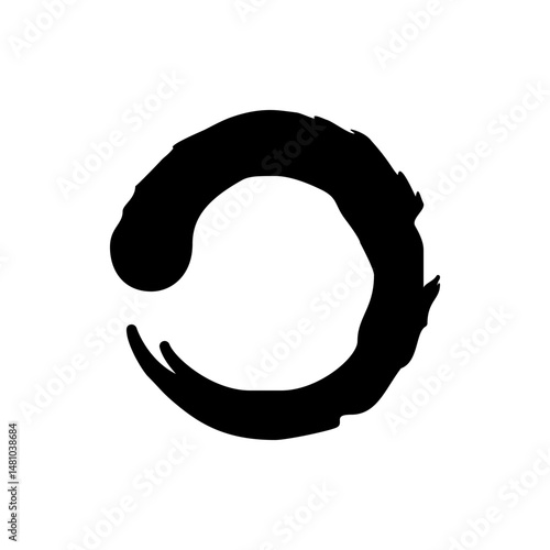 Black ensō circle brush stroke in japanese calligraphy representing zen buddhism and minimalist design art