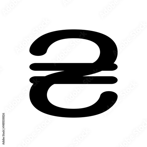 Black hryvnia currency symbol with two horizontal lines on a white background in simple graphic style