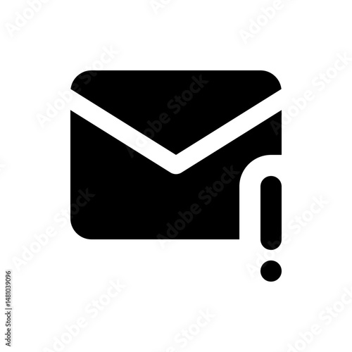 Black and white graphic of a rounded rectangular email envelope with an exclamation point indicator icon