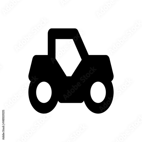 Illustration of a black golf cart with a cabin and two wheels on a white background in simple style